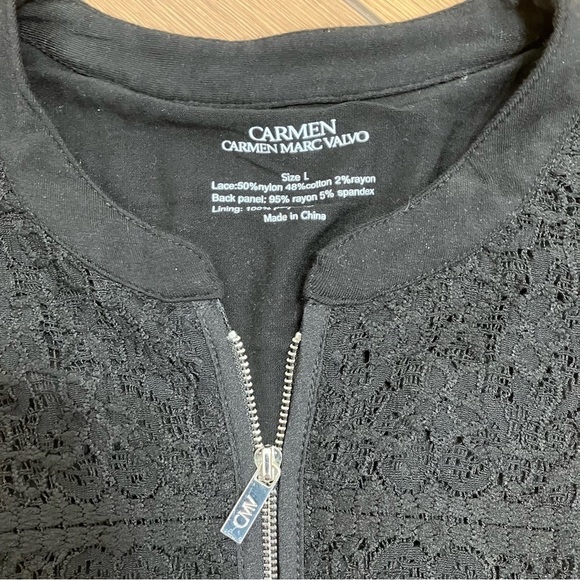 Carmen Marc Valvo Black Half-zip Lace Front Tank Top (L) - Picture 2 of 3